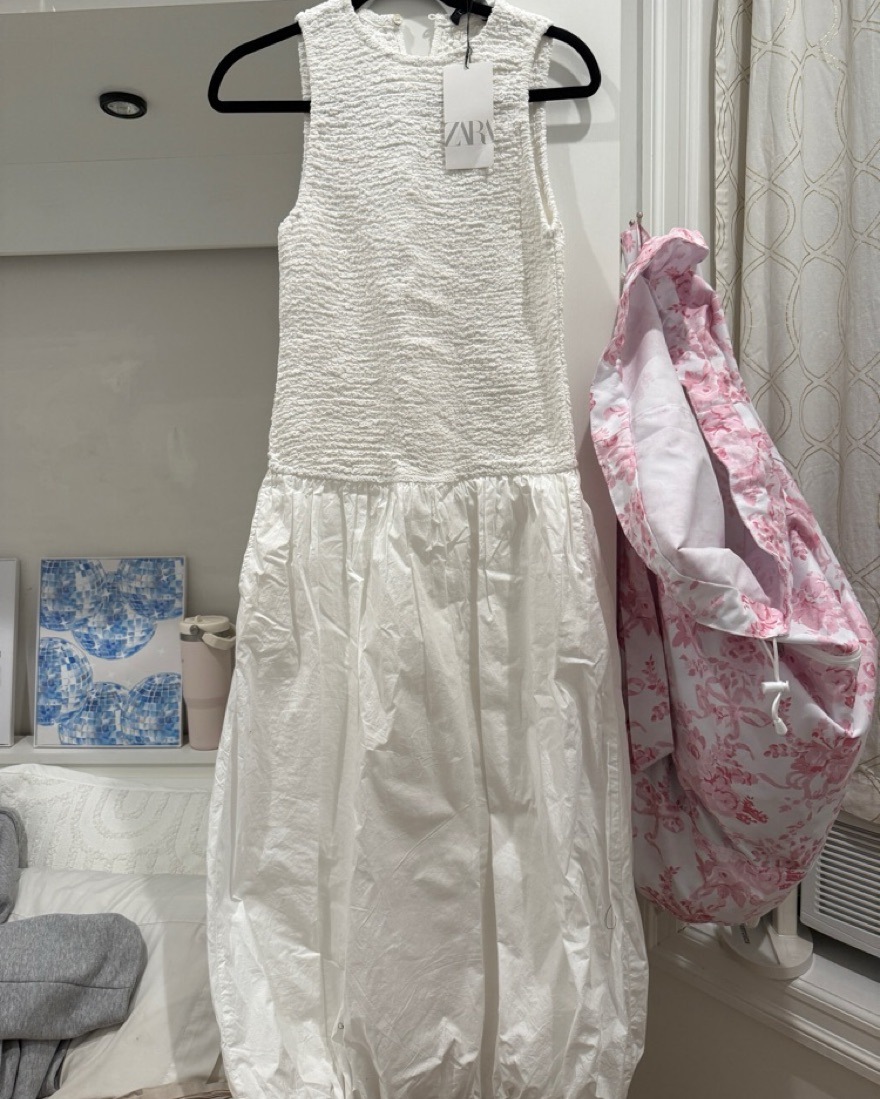 knee length dresses for ladies Zara Cream-Pink Outline Flower Tiered Lace-up Back Midi-Dress main image 1