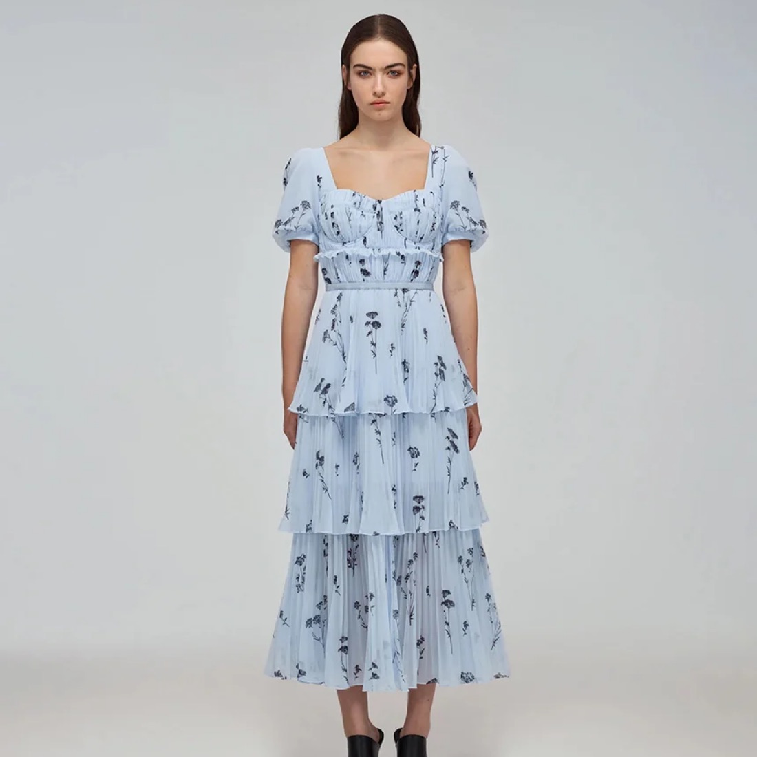 Self Portrait | Blue Floral Midi Dress - Image 1