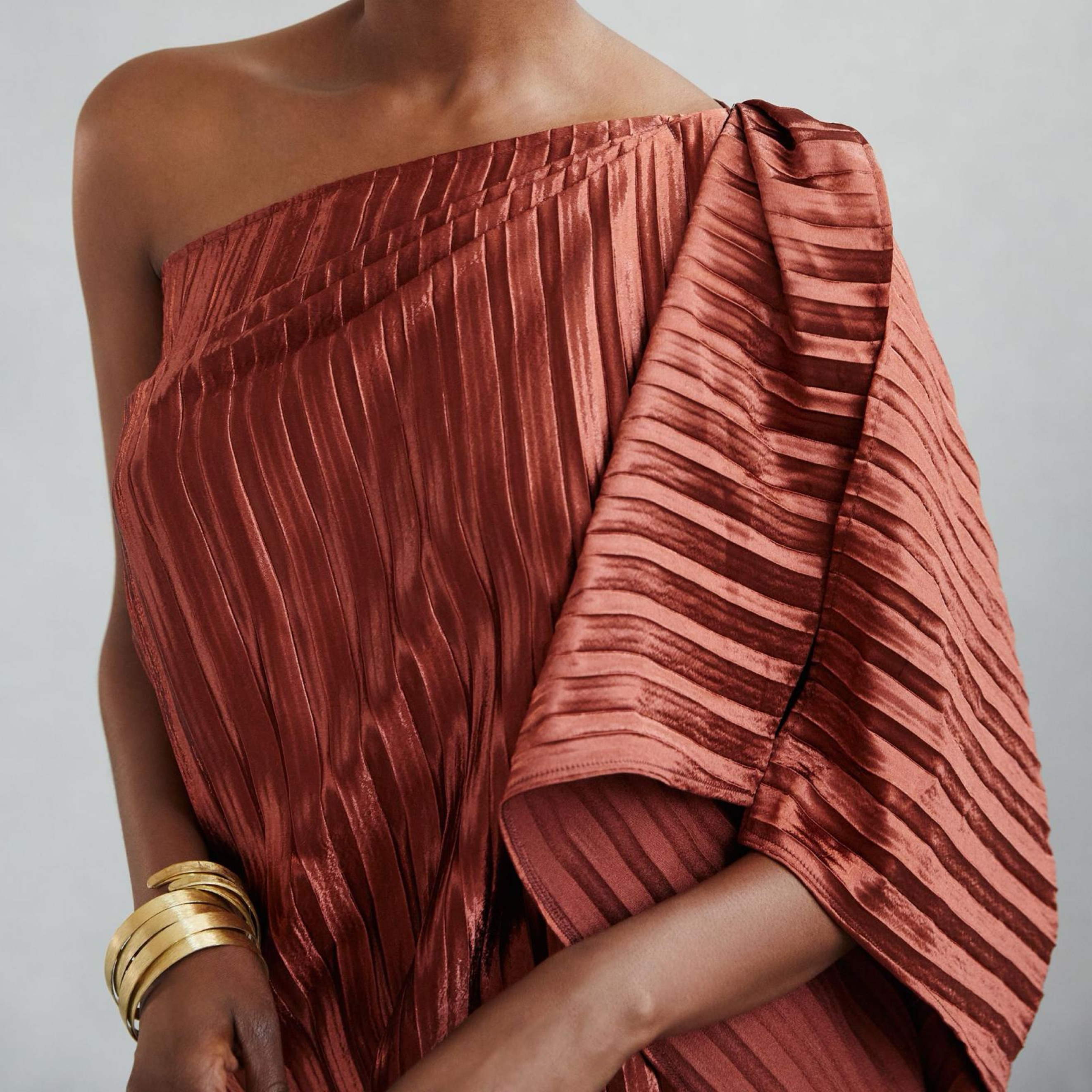 open lace back dress Copper Pleated Midi Dress – Gabi Swimwear main image 0