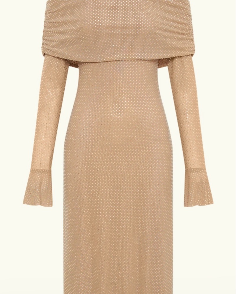 chinese dress ladies Galaxy | Champagne Sequin Turtle-Neck Long-Sleeve Maxi Dress