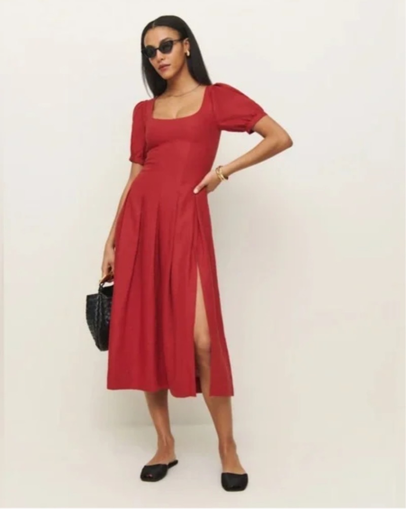 Reformation Coucou Linen Dress (Red) by Reformation - Pickle