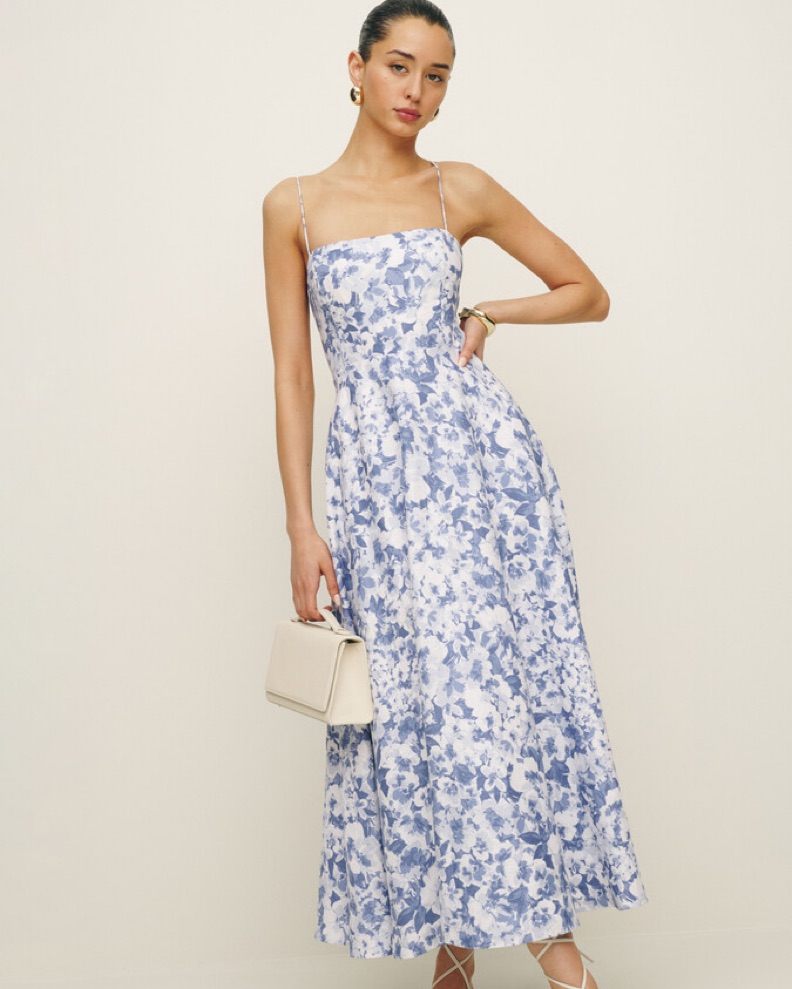 knee length dresses for ladies Rent The Selia Floral Linen Dress By Reformation main image 1
