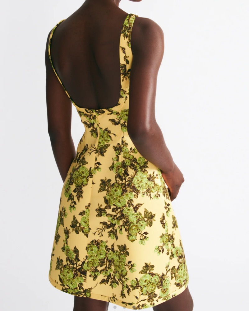knee length dresses for ladies Jueelee Mini Dress In Yellow Floral Printed On Lemon Genzianella