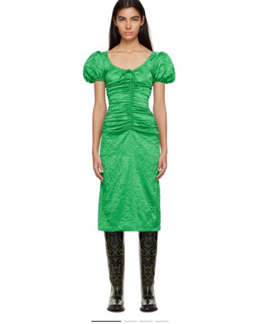 Ganni Green Crinkled Midi Dress by Ganni - Pickle
