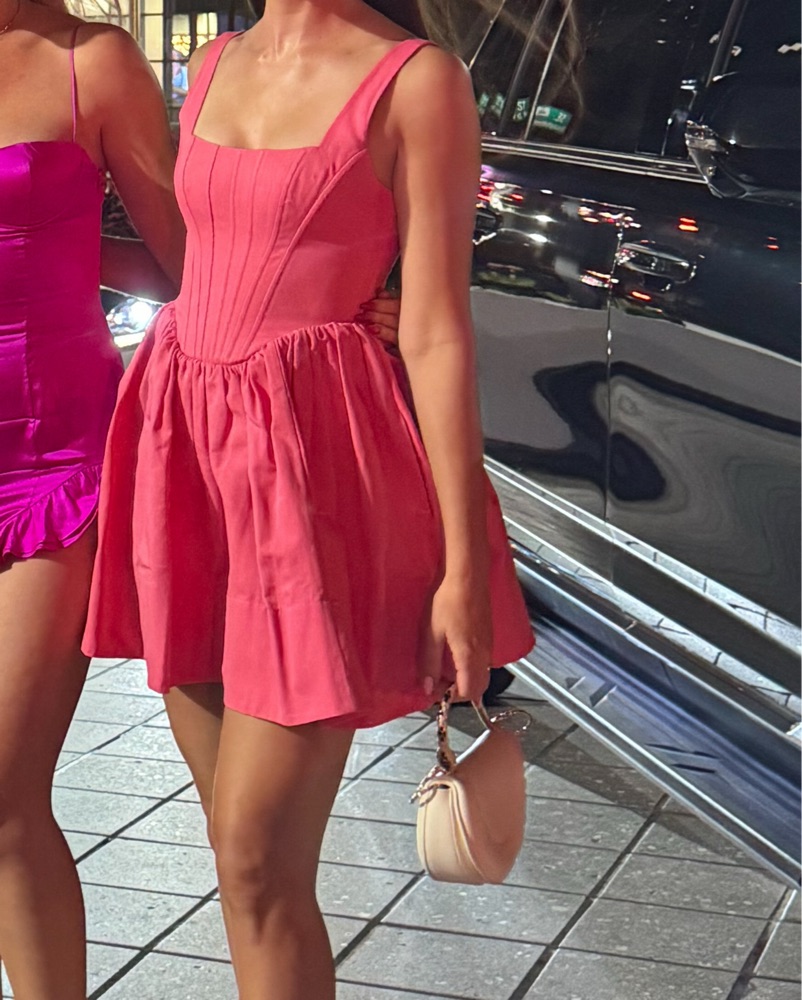 slim fit dress slacks White and Pink Floral Fit and Flare Mini Dress main image 0