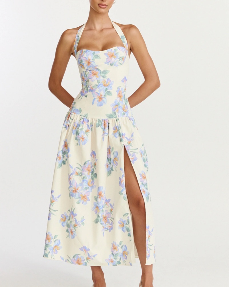 knee length dresses for ladies Pink Floral Smocked Midi Dress - All Dresses main image 1