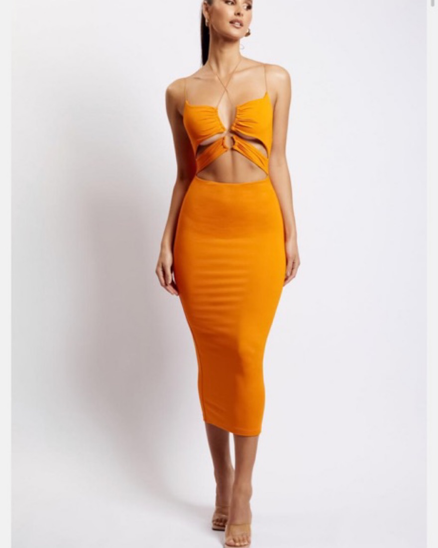 open lace back dress Kaida Slinky Maxi Dress with Hardware / Burnt Orange | Meshki