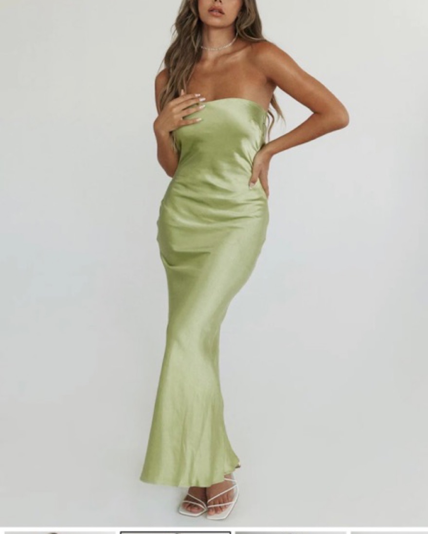 Sage Green Satin Strapless Dress by N/A - Pickle