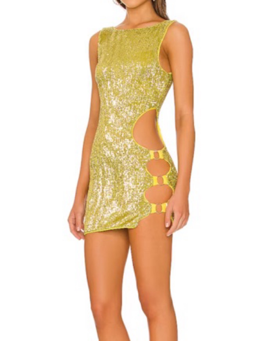 green emerald velvet dress Luxe List Cut Out Sequin Mini Dress – VICI main image 1