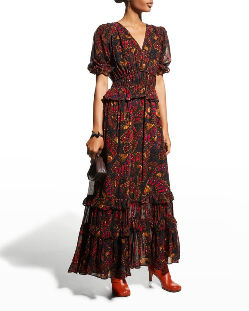 chinese dress ladies Farm Rio Women's Floral Insects V-Neckline Sleeveless Maxi Dress