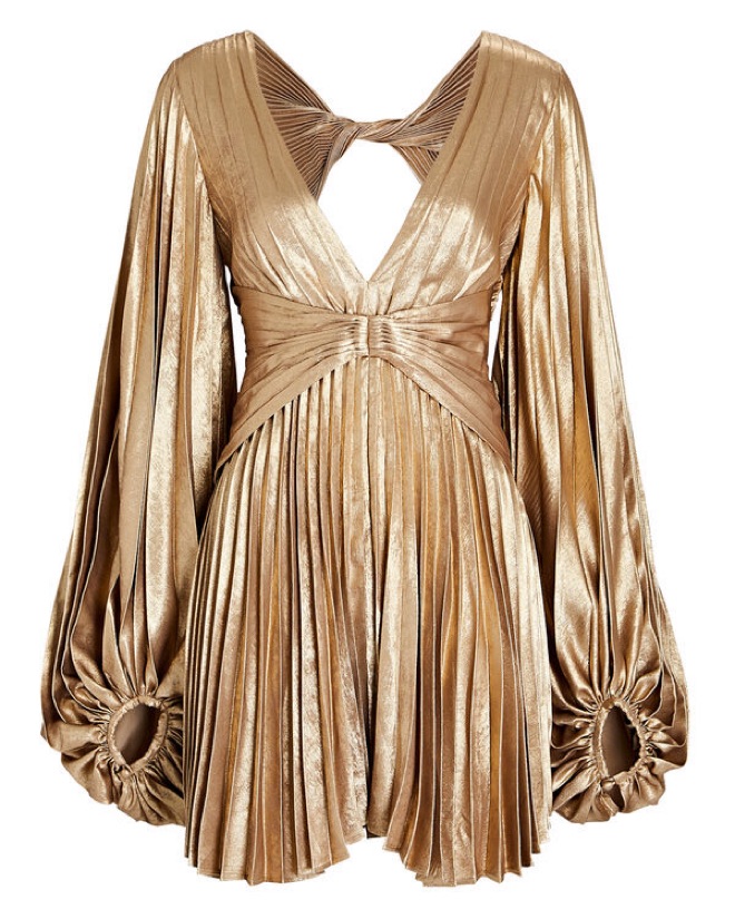 gold pleated mini dress Ieena for Mac Duggal - Gold Pleated Metallic Cutout Gown