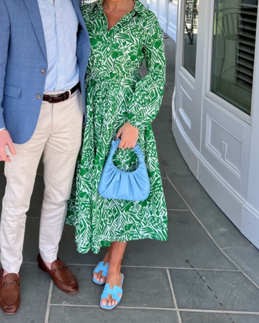 Green and White Maxi Button Down Dress - Image 1