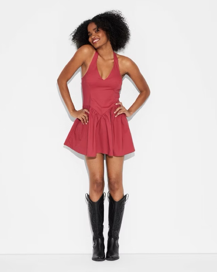 strapless open back dress Red Ditsy V-Neck Wrap Midi-Dress