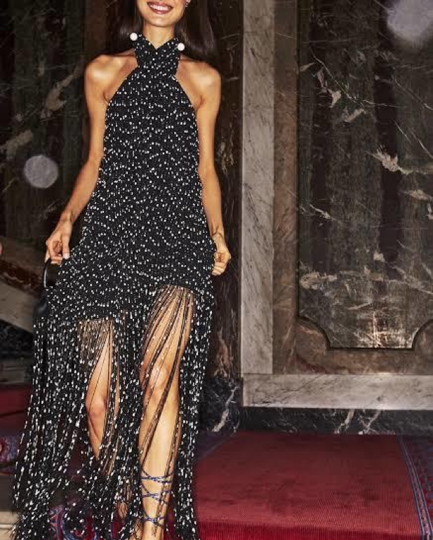 slim fit dress slacks Sabella Kelly-Green Fringe Halter Dress – Chic Couture Online main image 1