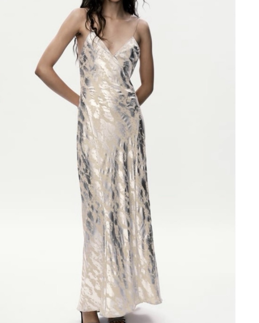 zara grey long dress Gray V-Neck Pleated Midi Dress main image 0