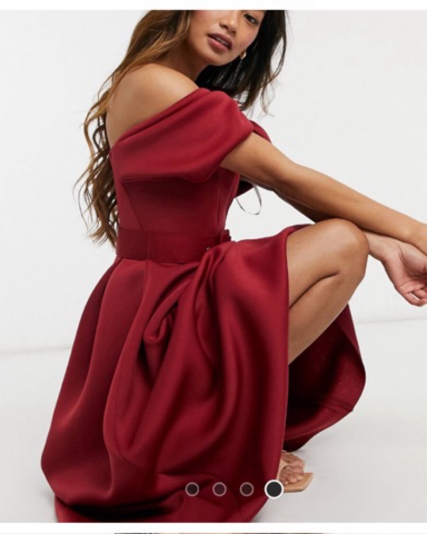Stunning Red Off-Shoulder Midi Dress - Image 3