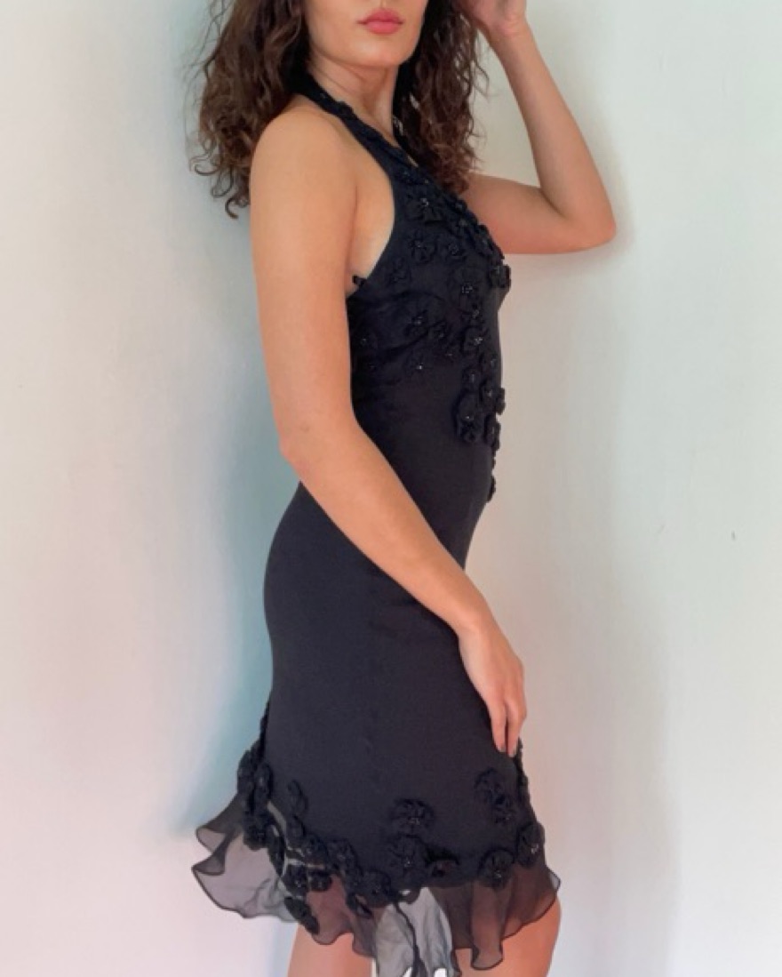 Vintage 90s Black Silk Halter Dress by Vintage - Pickle