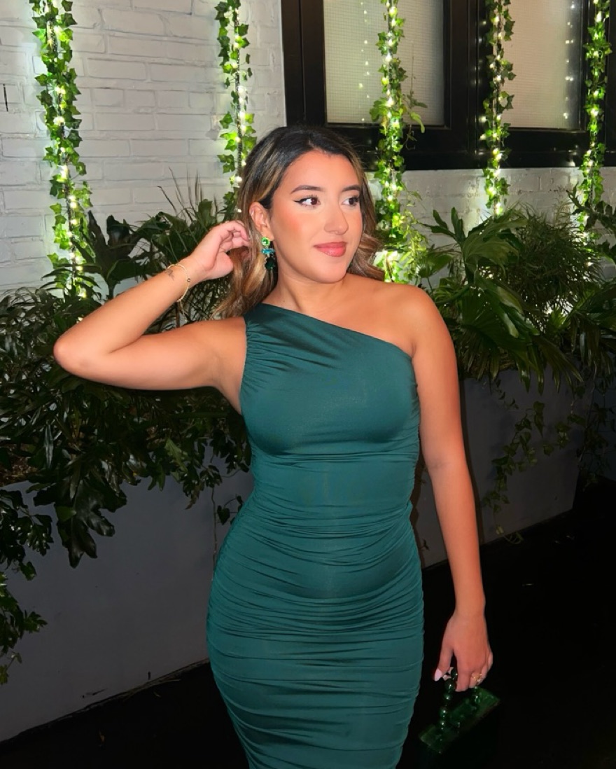 green emerald velvet dress Embellished Cowl-Neck Draped Mini Dress in Emerald Green - 2 main image 1