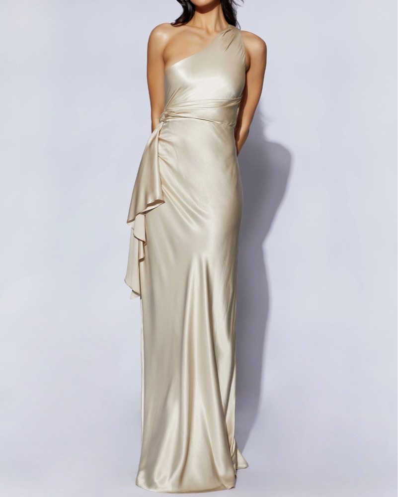 Meshki One Shoulder Champagne Maxi Dress by Meshki - Pickle