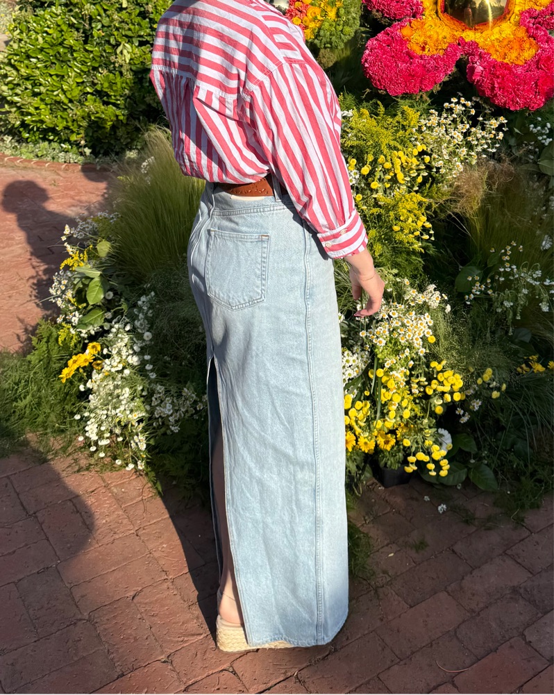 Floor Length Denim Skirt with Slit - Image 4