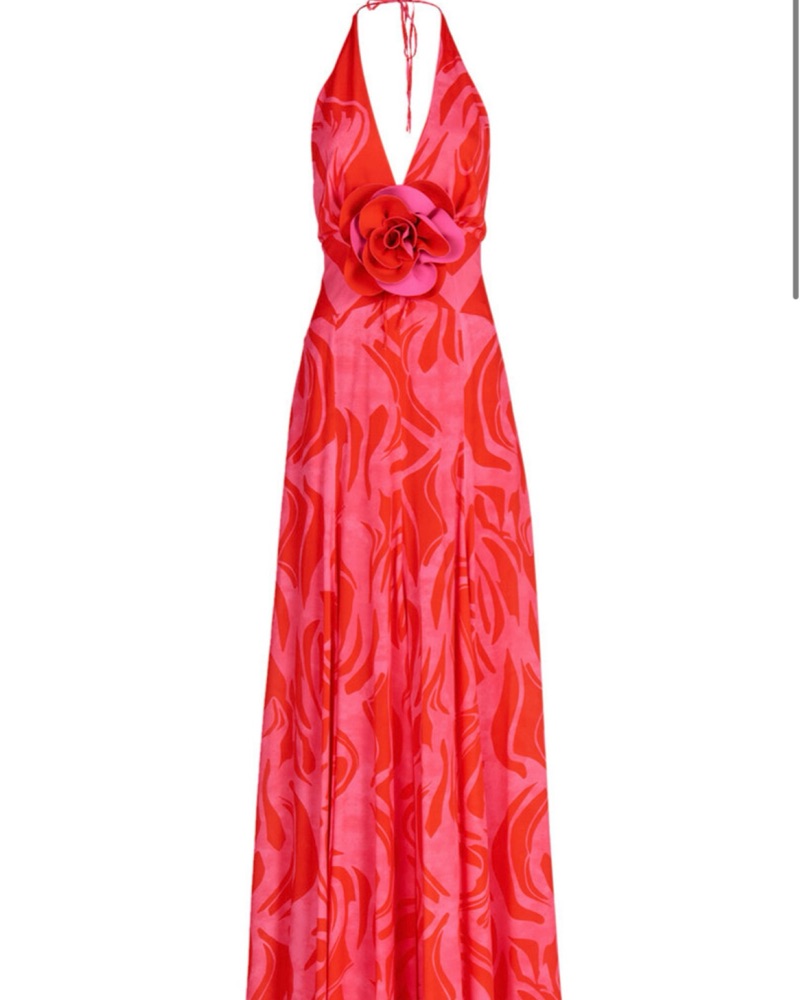 Tawny Floral-Applique Halter Maxi Dress by Silvia Tcherassi