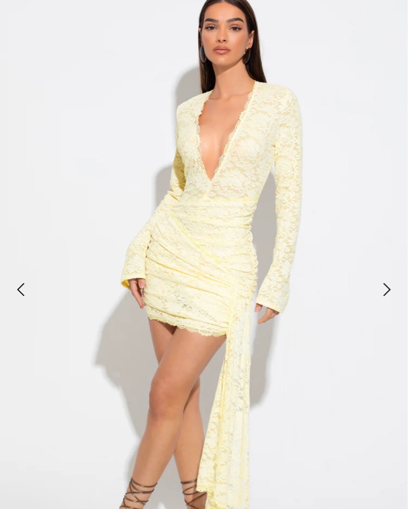 Yellow Lace Mini Dress by Murci UK - Pickle