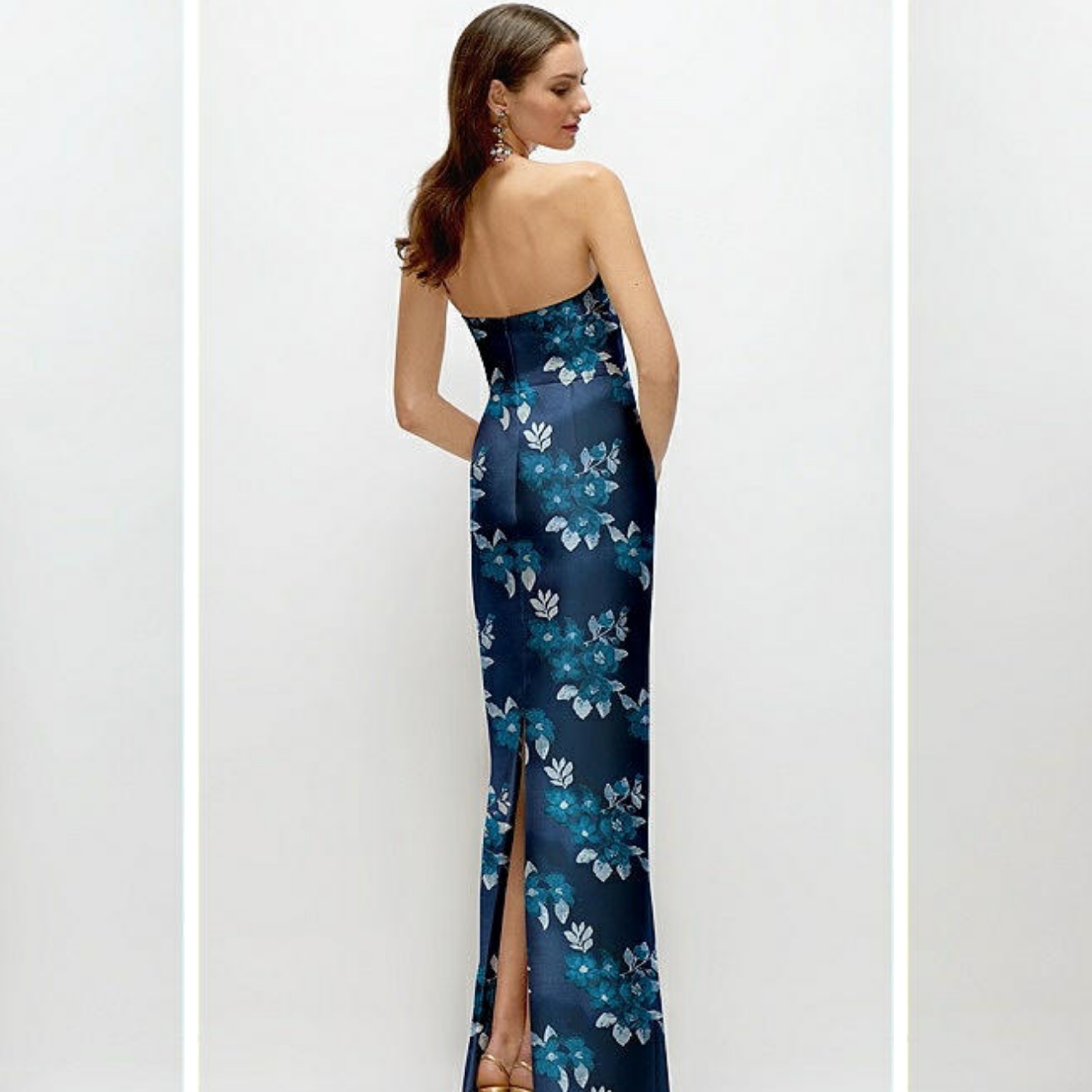 knee length dresses for ladies It Was All A Dream Sage Floral Brocade Strapless Midi Dress – Shop the Mint main image 1