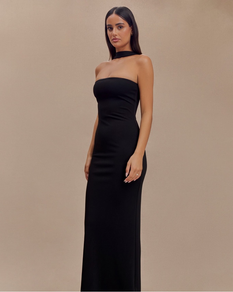 chinese dress ladies Nobu Burgundy Bandeau Maxi Dress With Halter-Collar  Club L London