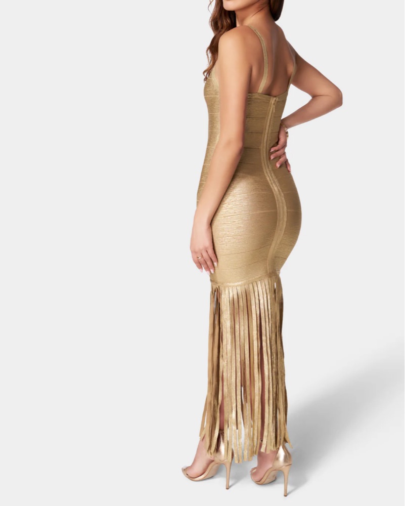 Gold Fringe Bandage Dress by Herve Leger - Pickle
