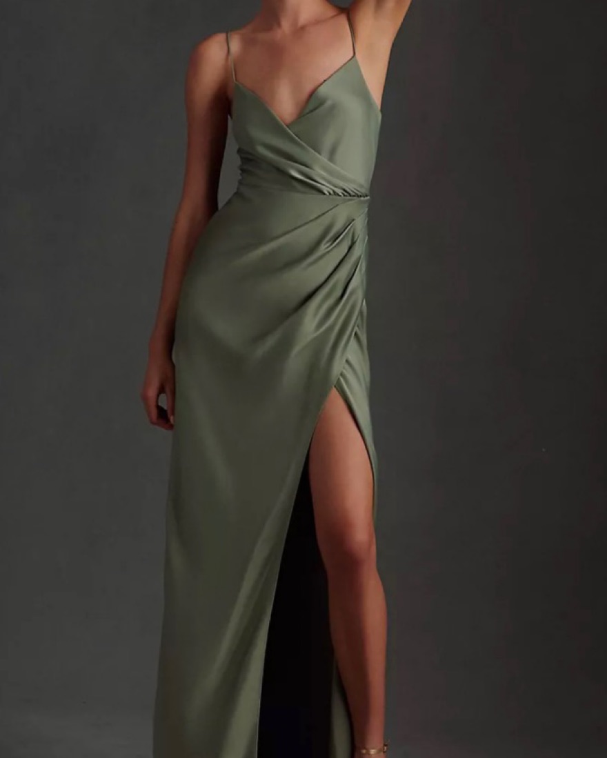 green charmeuse dress Charmeuse Satin Cutaway Halter Column Dress with Back Ruching missy / 14 / Black
