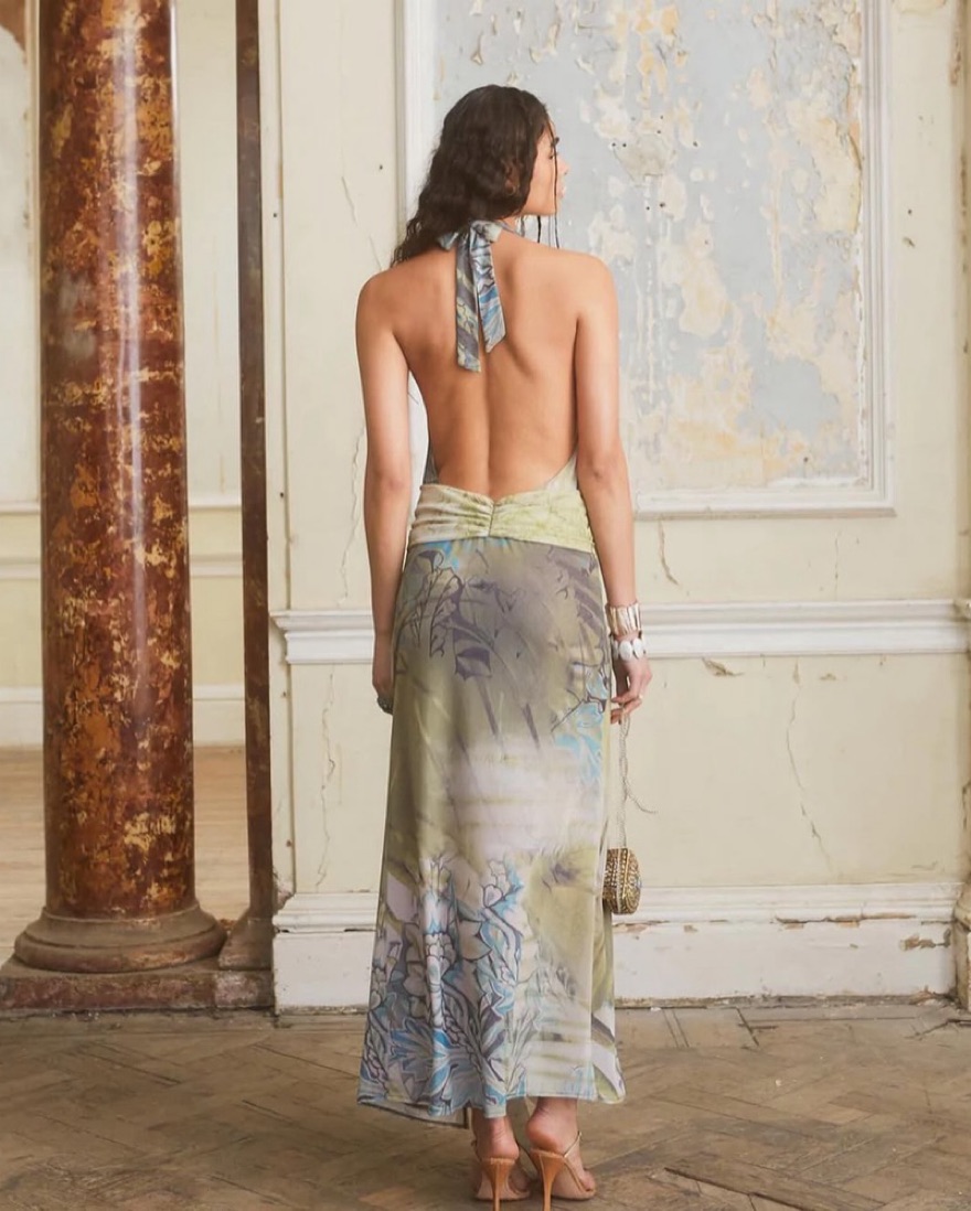 Jaded London Cindy Plunge Maxi Dress by Jaded London - Pickle