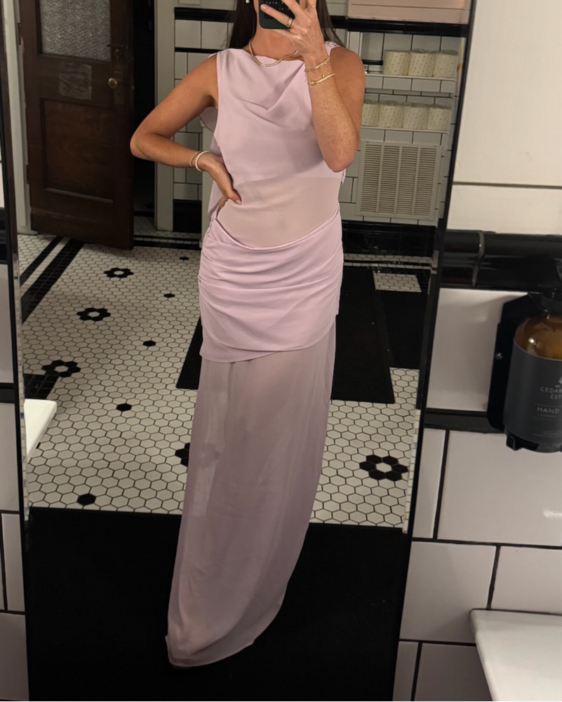 white christmas dresses One shoulder hand pleated draped chiffon with slit and cape – MARMAR HALIM  FASHION DESIGN LLC main image 1