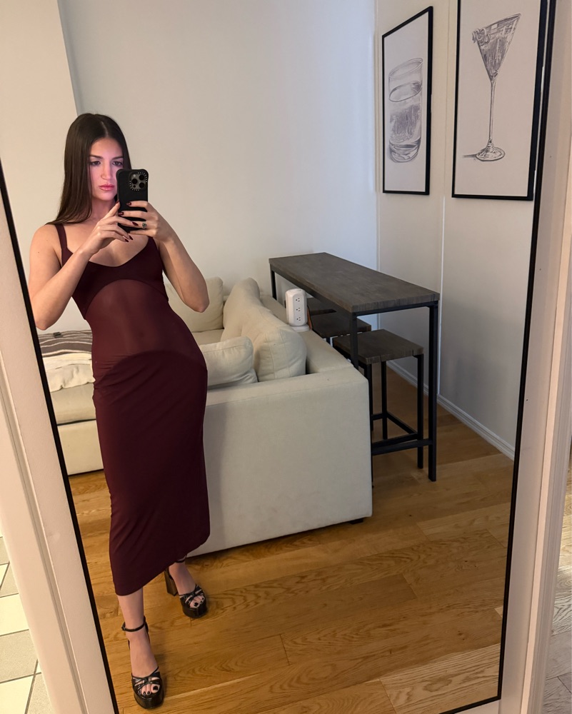 Helsa Sheer Knit Curve Maxi Dress by Helsa - Pickle