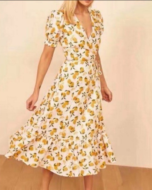 Reformation Lemon Printed Linen Dress - Image 3