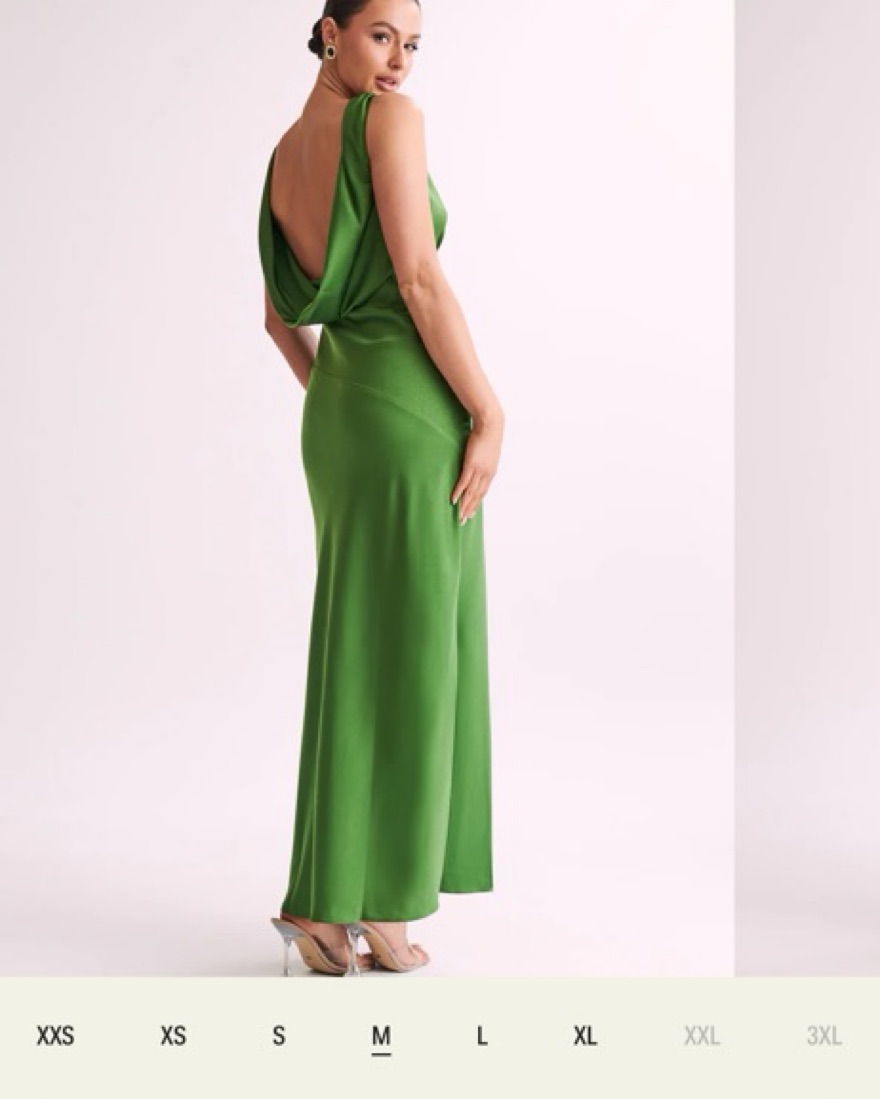 slim fit dress slacks Claire Satin Drape Back Maxi Dress with Split - Green
