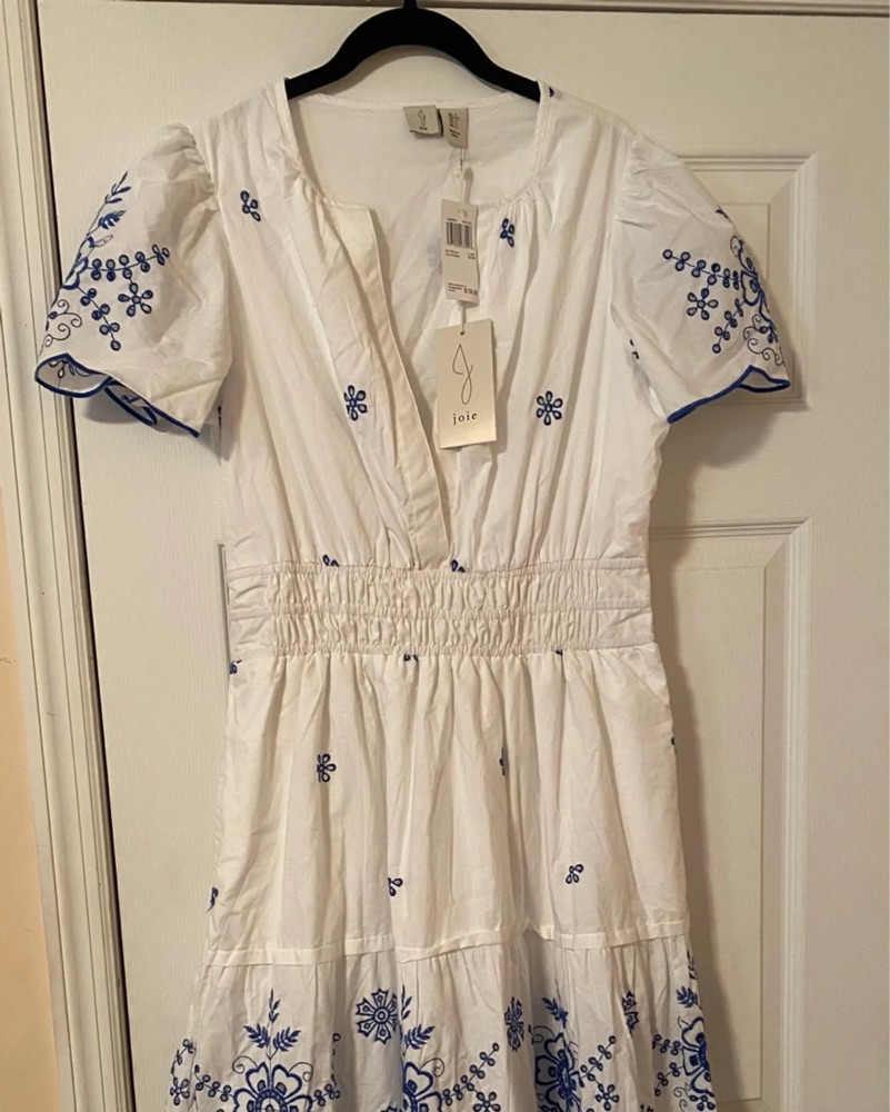 Robe Femme JOIE Blanche Sans Manches, Style Fit+Flare, Coton, Taille L - Neuve Avec étiquette