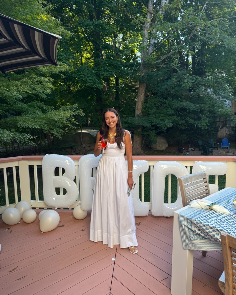 fitted lace wedding dress STAUD Demi Puff Sleeve Maxi Dress White/Multicolor Stretch Cotton Size –  Celebrity Owned main image 1
