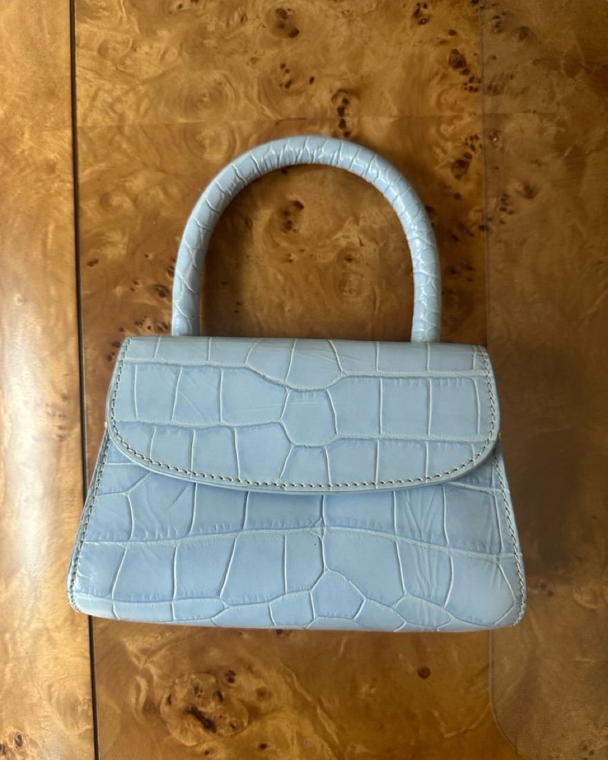 By Far Mini Blue Embossed Leather Bag - Image 3