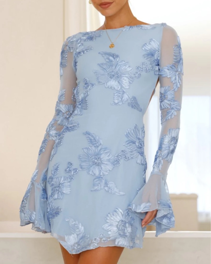 fitted lace wedding dress Blue Butterfly Floral Dress – – Fairycore Aesthetic Outfit main image 0