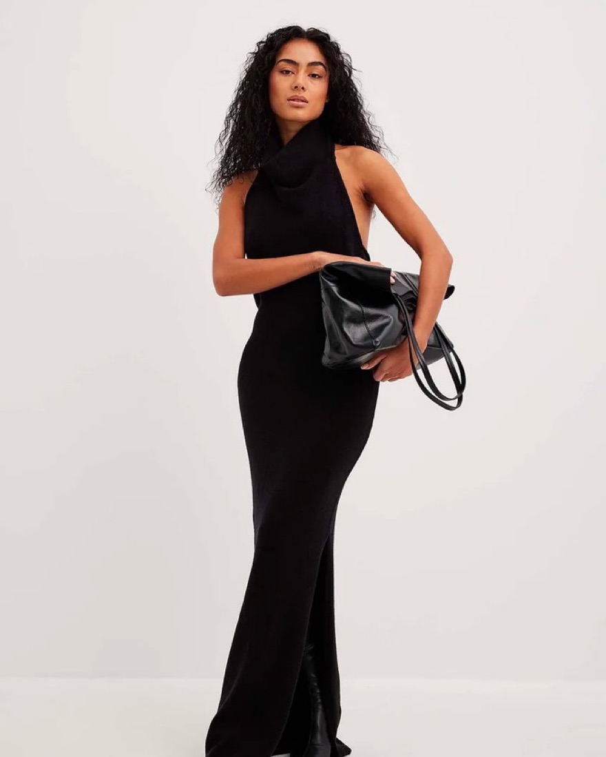 knee length dresses for ladies Rent NA-KD Knitted Maxi Dress In Black main image 1