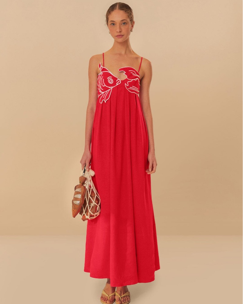 knee length dresses for ladies Red Fish Top Maxi Dress