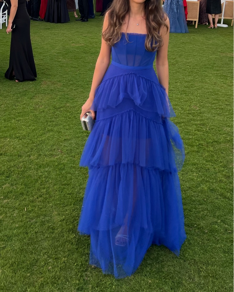 sachin and babi light blue dress Betsy & Adam Halter Charmeuse Gown - Blue