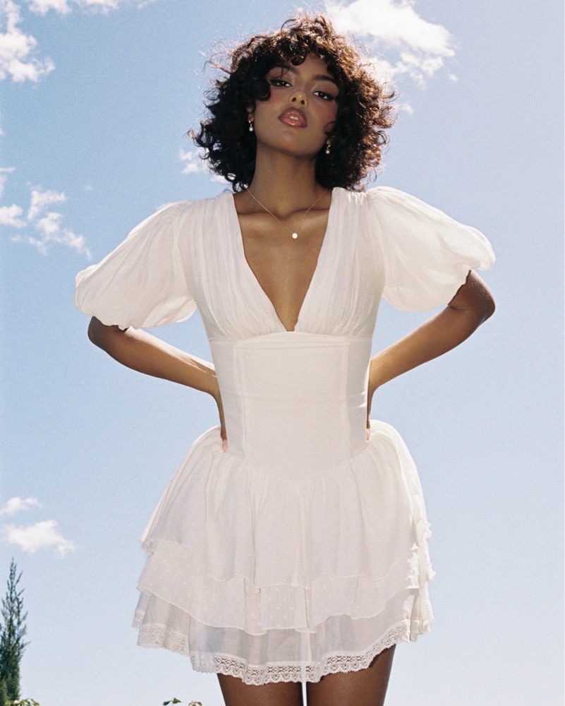 Dreamy White Tiered Ruffle Mini Dress by Miss Circle - Pickle