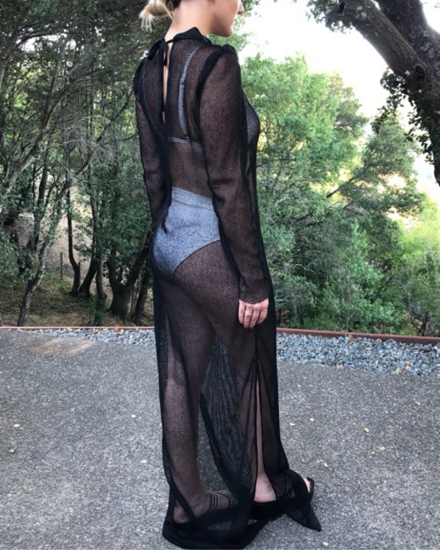 Black Mesh Dress With Silk Detailing - Image 2