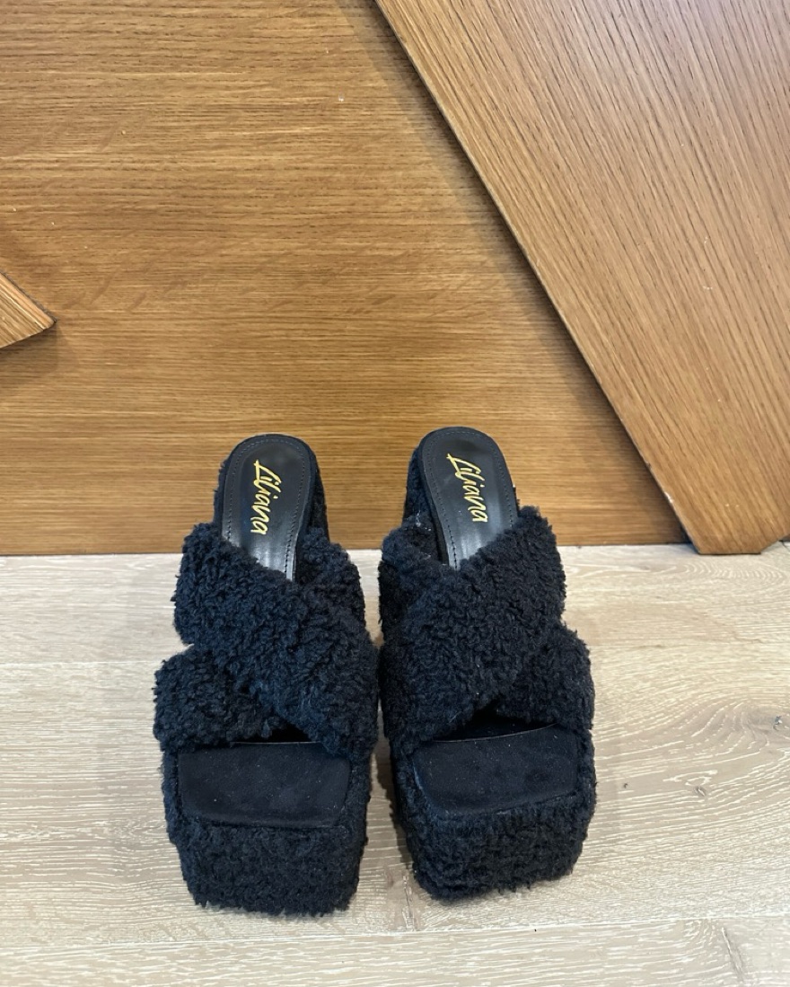 Black Fur Platform Heels - Image 2
