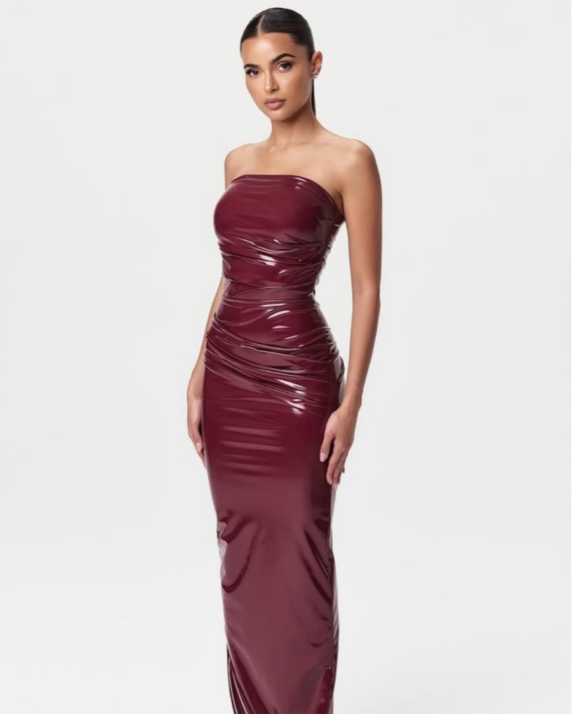 naked wardrobe burgundy dress Naked Wardrobe Hourglass Mesh Contrast Dress Plum