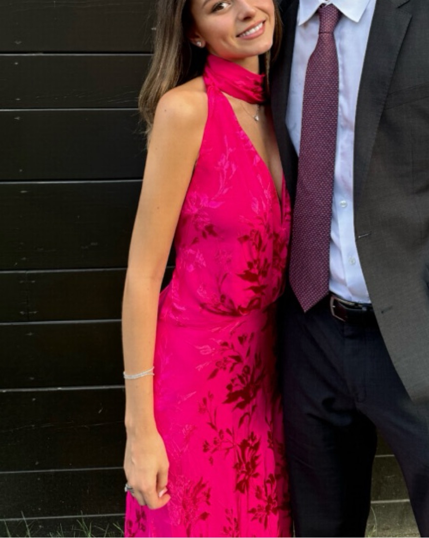 Pink Floral Scarf Neck Dress - Image 2