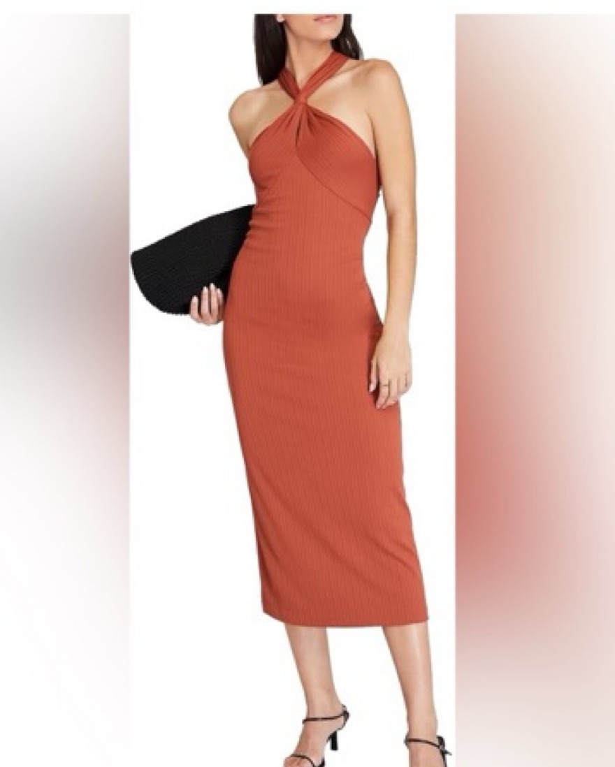 open lace back dress Susana Monaco High Neck Low Back Halter Slit Dress Perfect Red / S