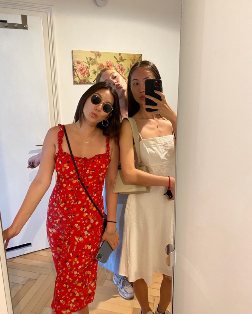 open lace back dress Hire REALISATION PAR The Gia Long Sleeve Maxi Dress in Havana Red –  SUSTAINABLY. The Dress Hire main image 0