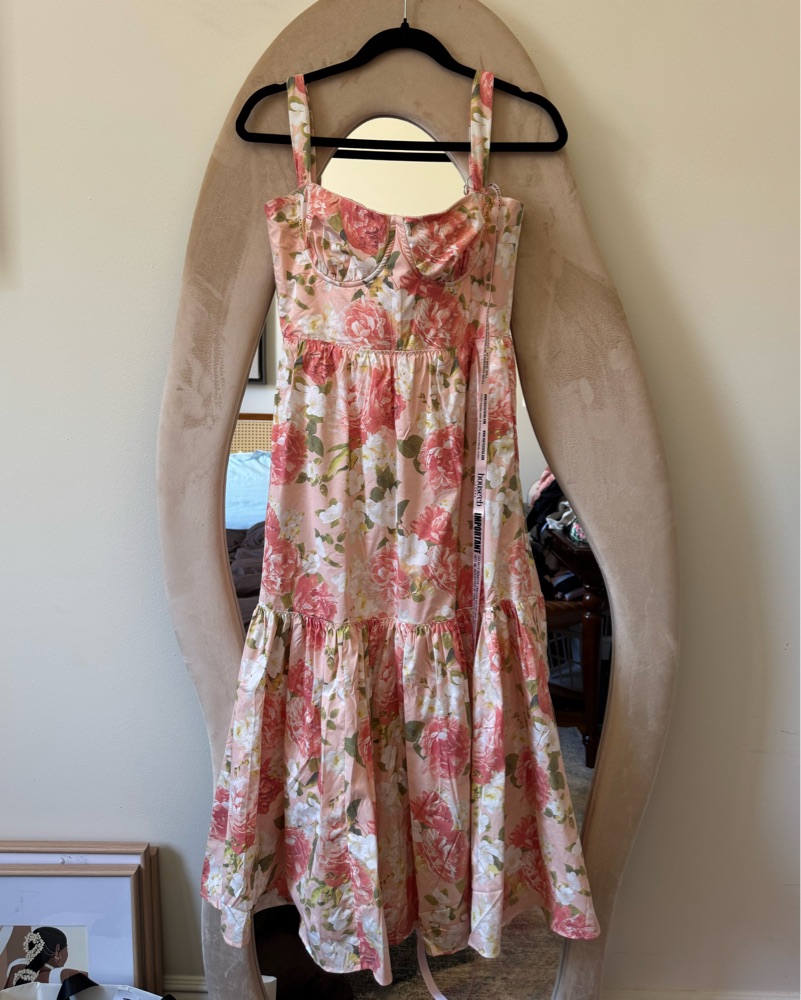 strapless open back dress The Carmen Dress in Pink Peony Print 14 / Pink Peony Print